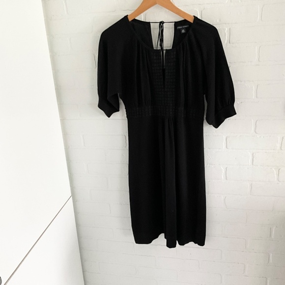 Banana Republic Mini Knit dress Milk maid Babydoll Pleated Black Silk Cotton S - Picture 3 of 11